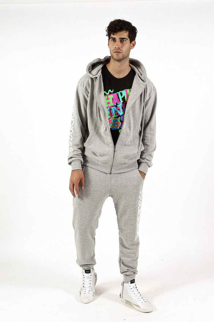 Felpa zip con cappuccio e stampa logo sul braccio -  H HAPPYZIPGREY MELANGE