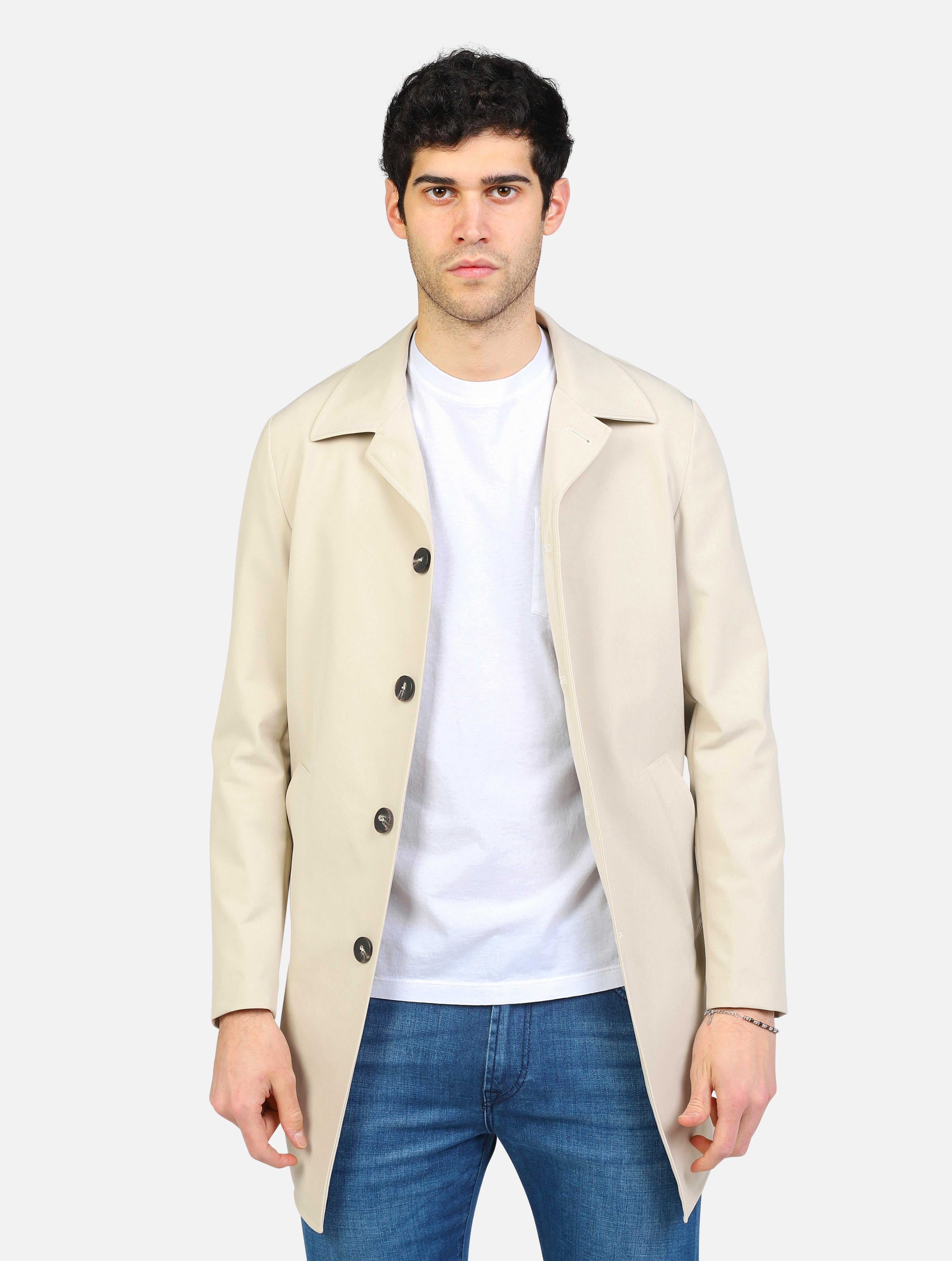 Art oc1s2s5j11: trench corto colletto alla francese e tasche verticali a taglio coperte beige uomo 