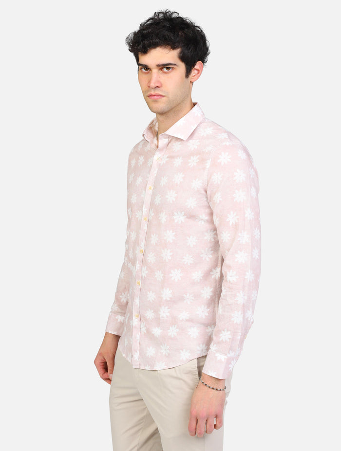 art. mk893066: camicia manica lunga collo francese lino con stampa floreale