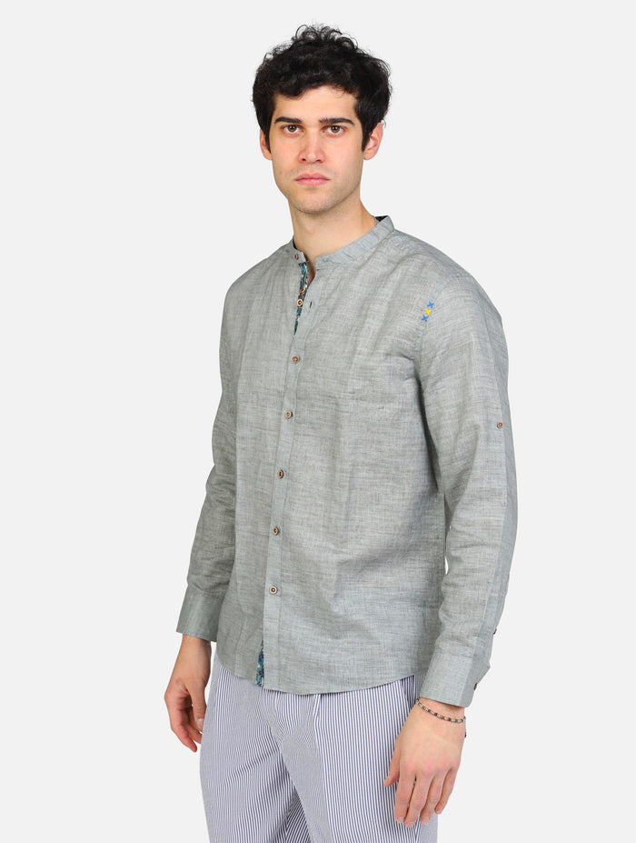 art. mk893046: camicia manica lunga collo coreano lino cotone