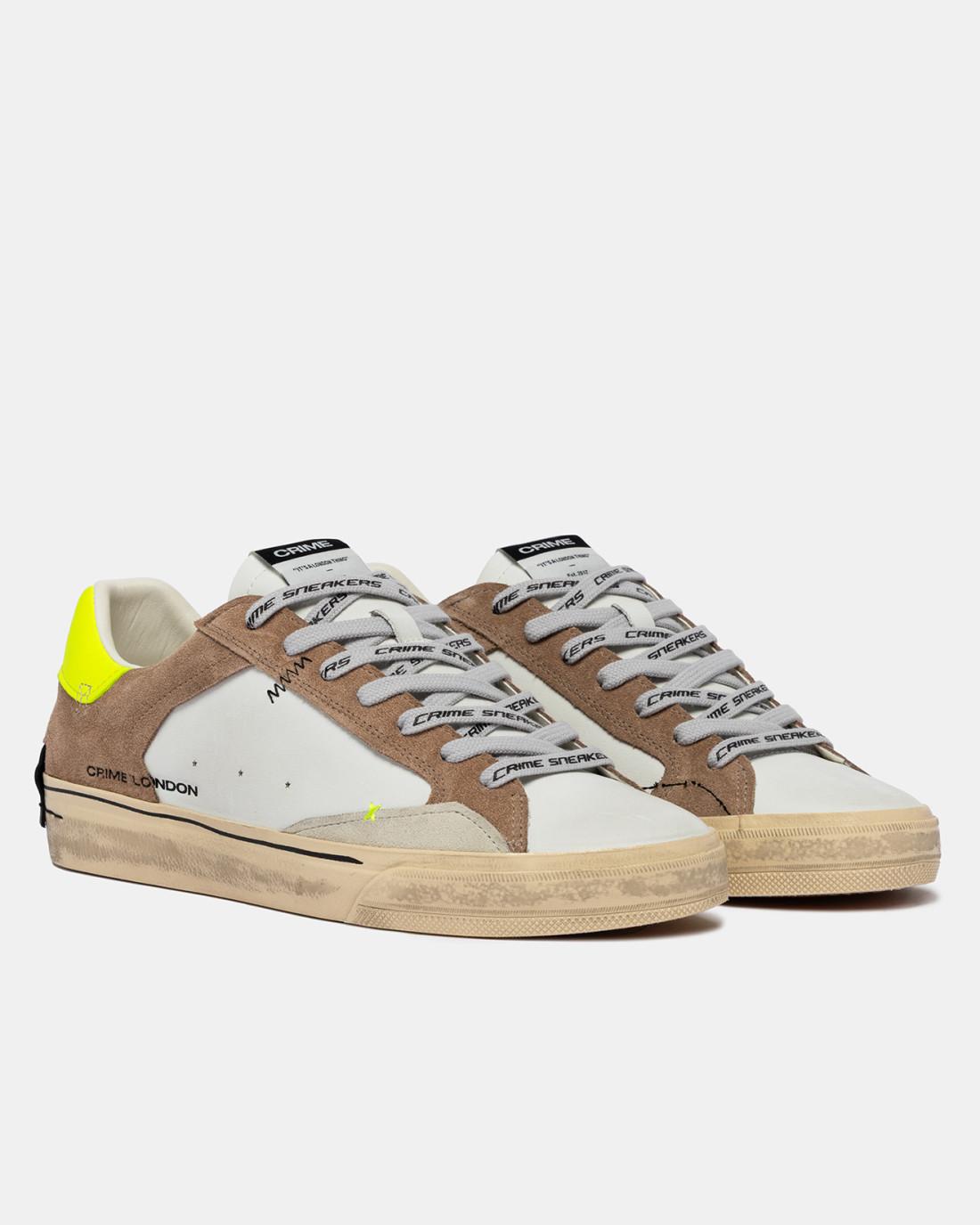 Sneakers bassa in vera pelle bianco-marrone uomo 