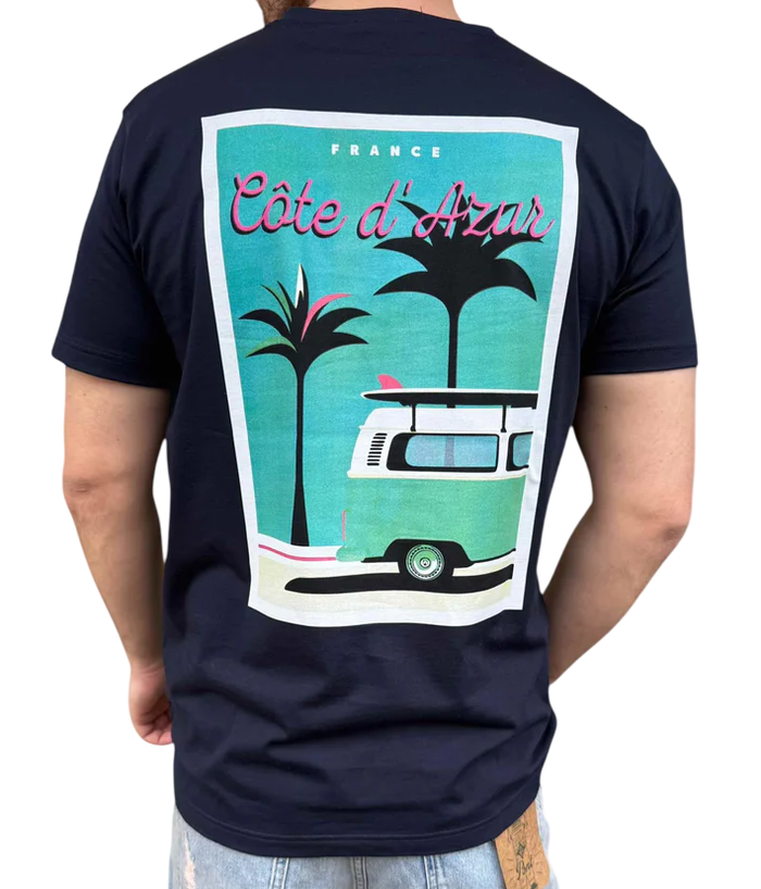art. a1059: t-shirt con ricamo catenella lato cuore e stampa retro cote d'azur; regular fit
