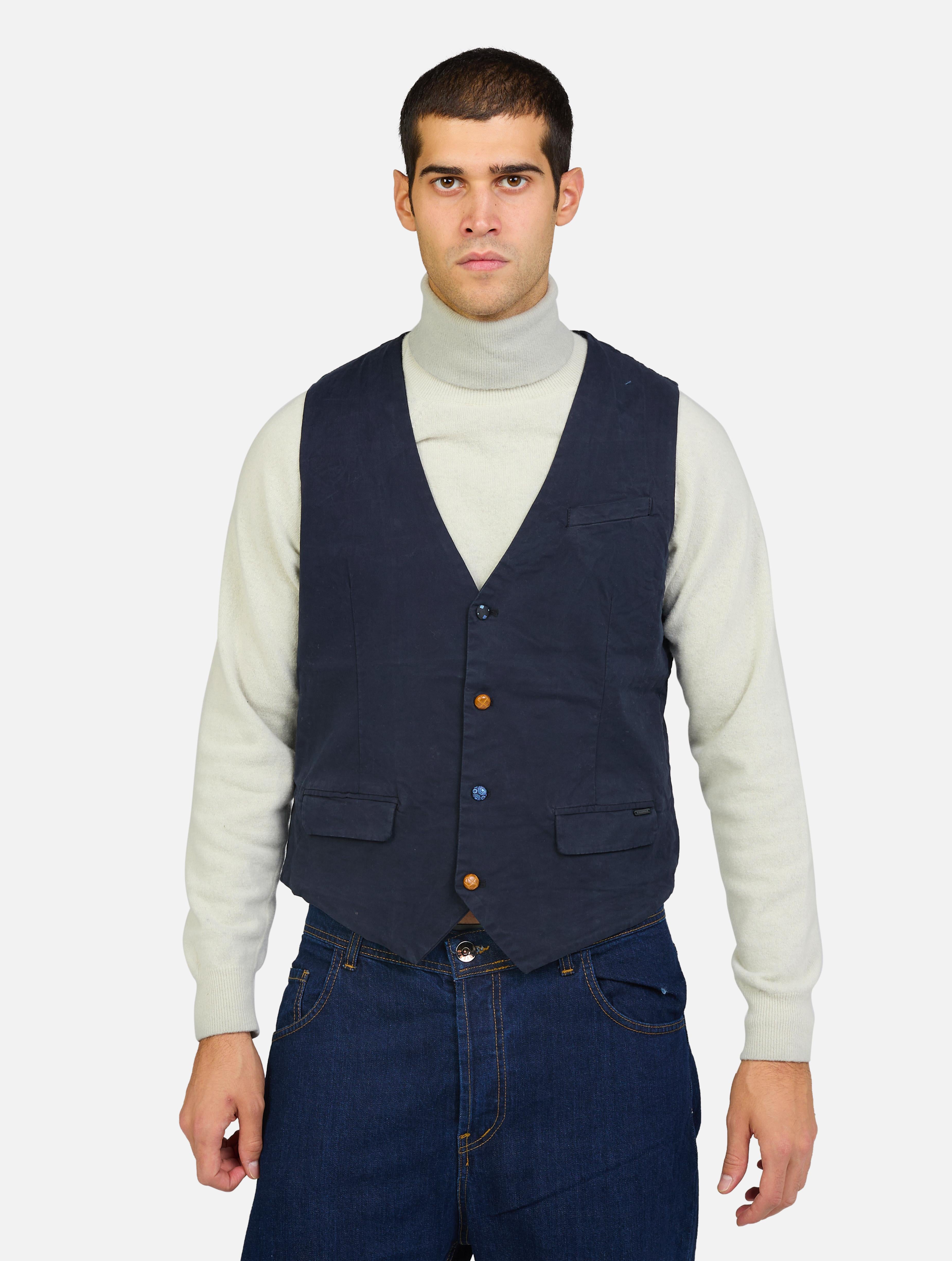 Gilet con taschino, due tasche e bottoni fantasia blu navy uomo 