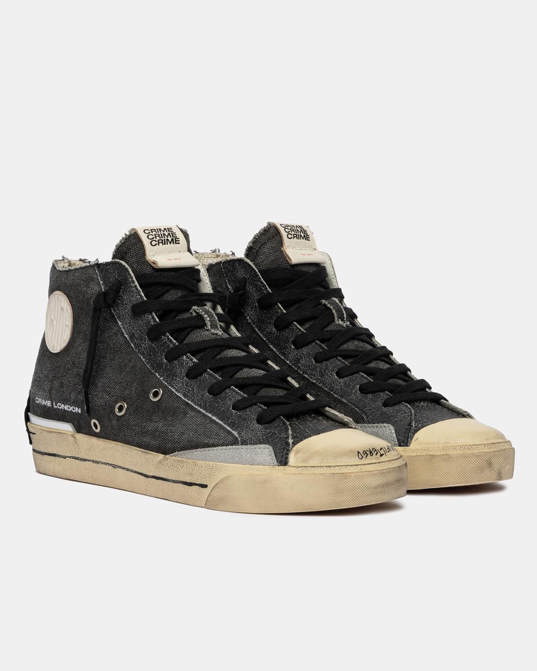 Sneakers alta in vera pelle nero uomo 