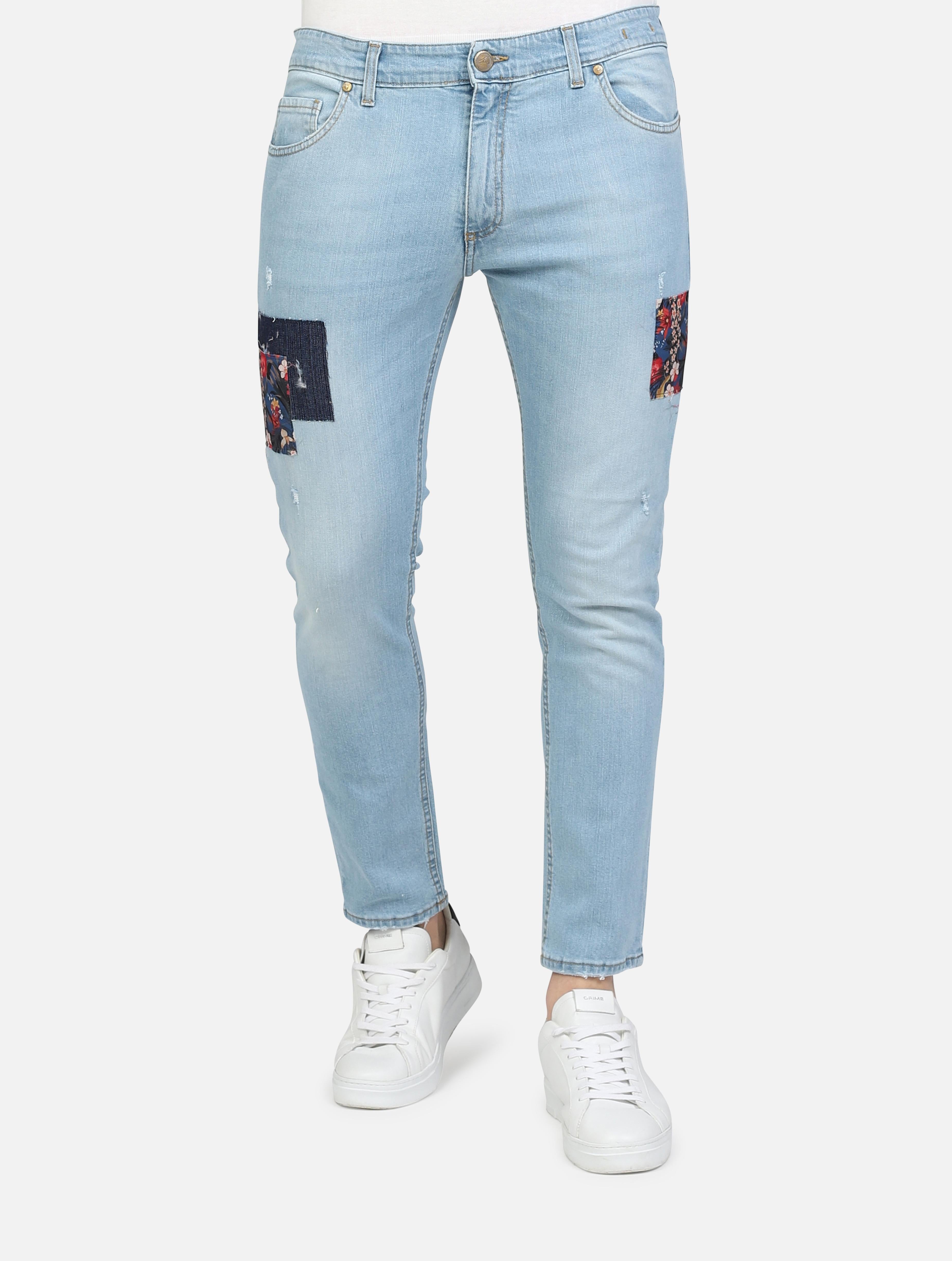 art. jtkbz: jeans tokyo con toppe ed abrasioni