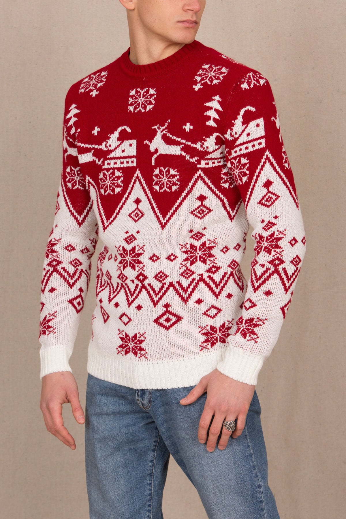 Men's christmas crew neck sweater pm22014 red-cream rosso man  - 1