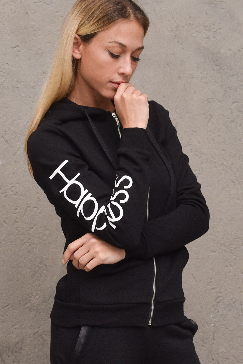 Felpa donna hoodie logo sulla manica  nero woman  - 4