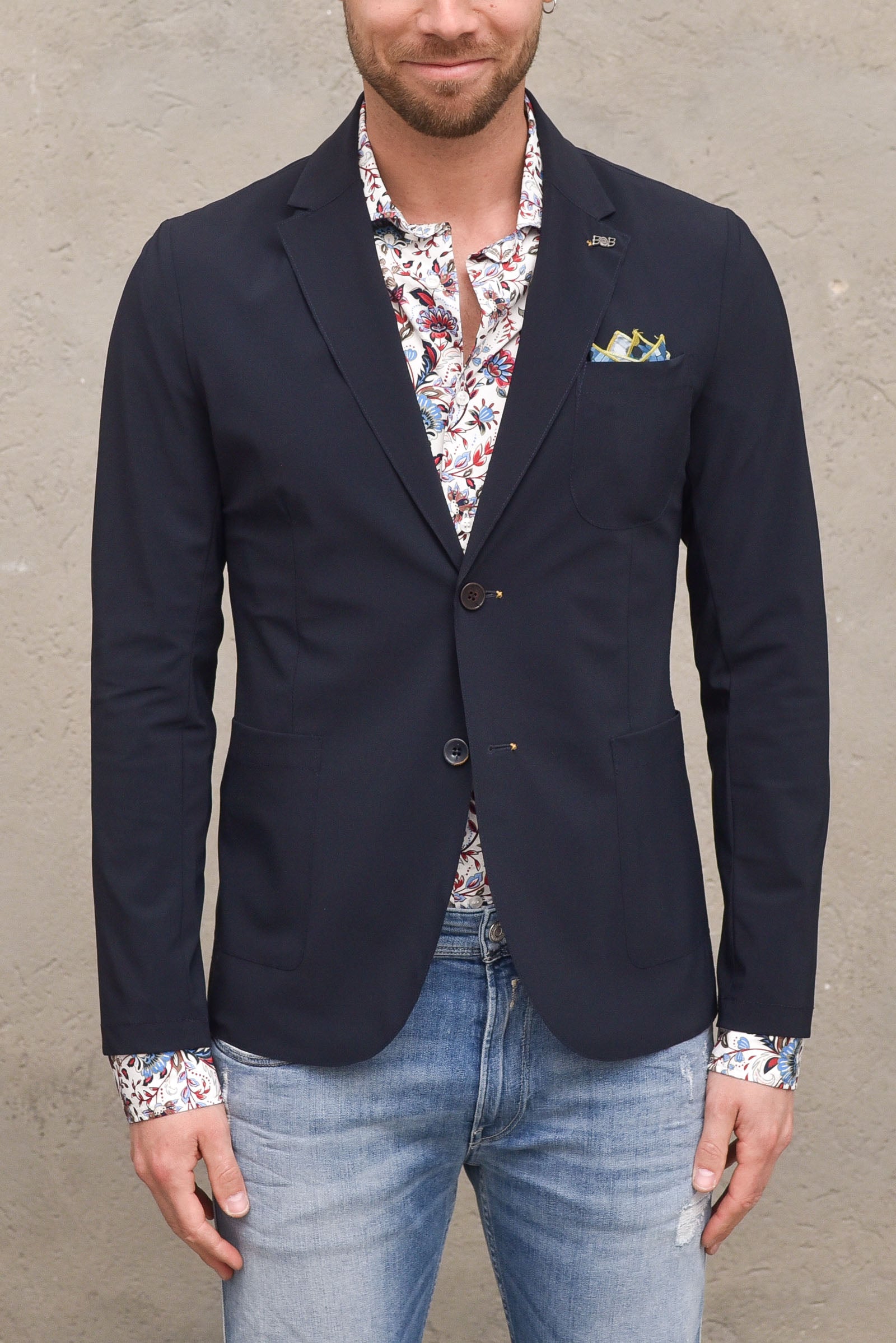 Men's technical fabric jacket with dark e pochette  blu man  - 2