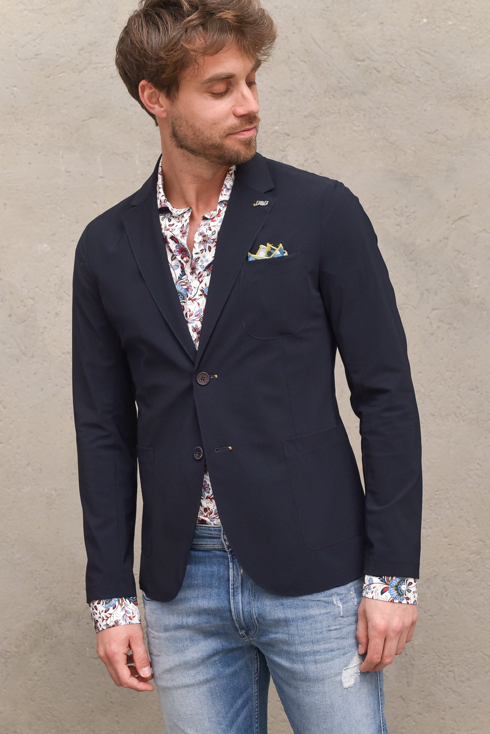 Men's technical fabric jacket with dark e pochette  blu man  - 3