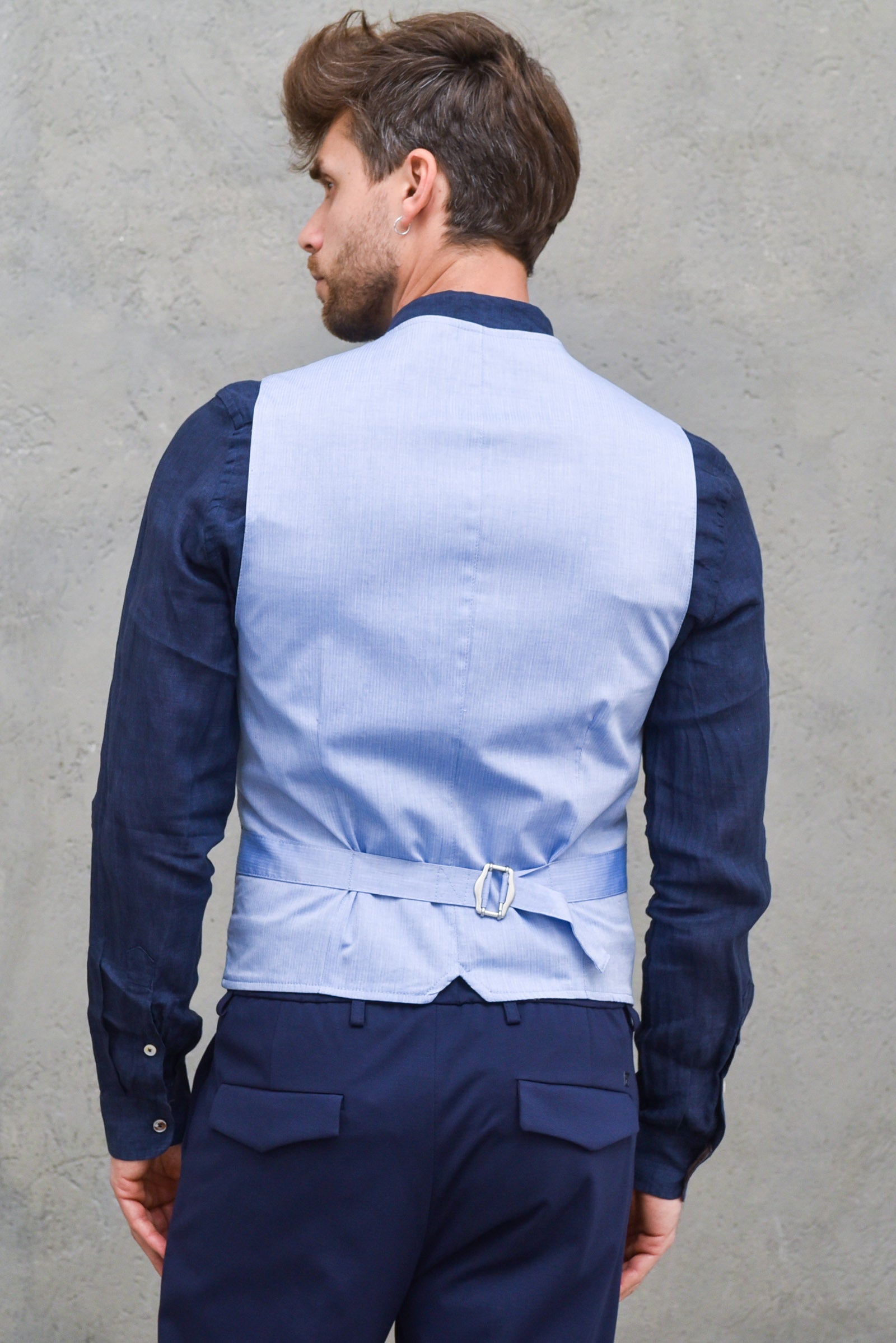 Single-breasted blue squared waistcoat for men  china man  - 5