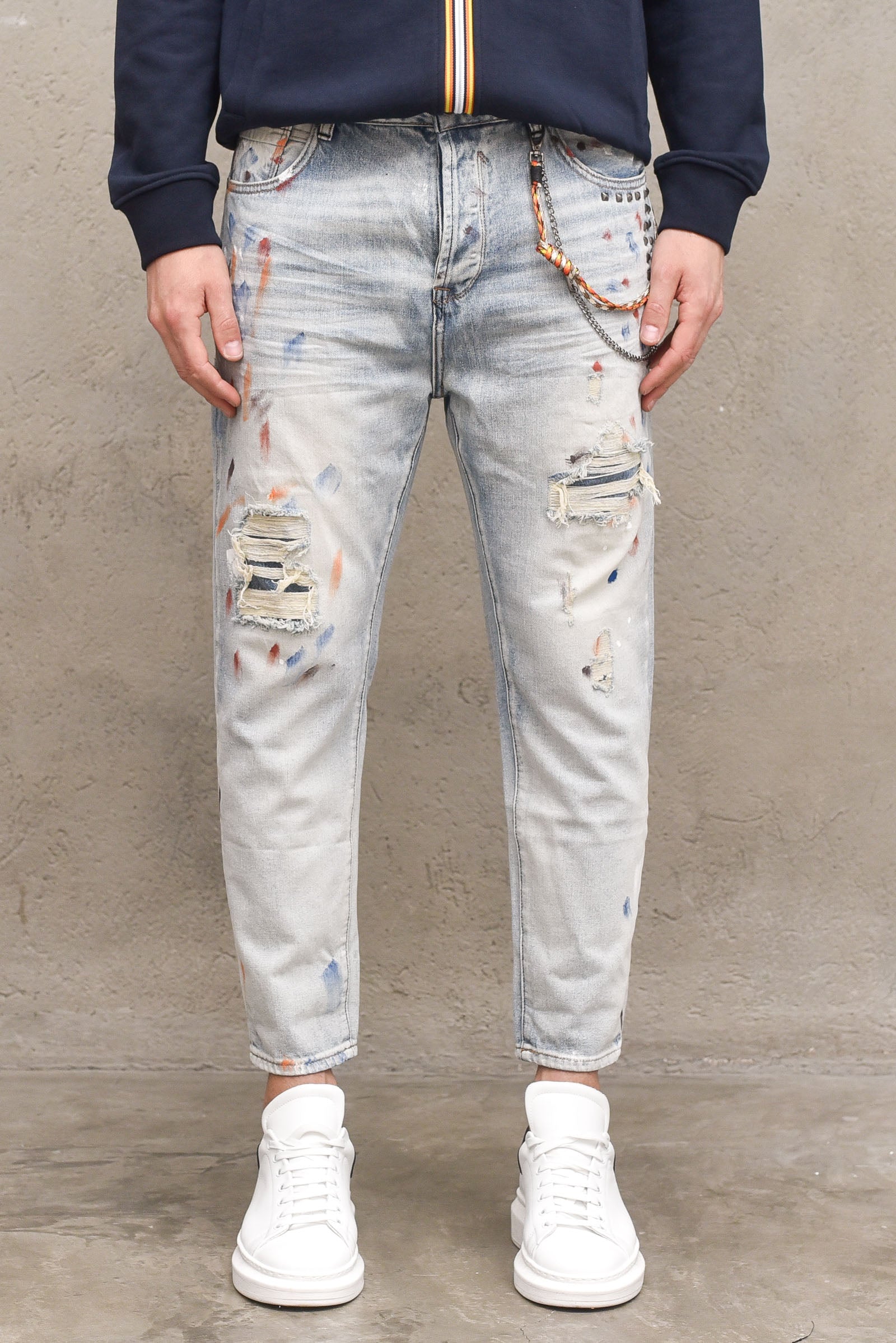 Men's  trousers mike carrot tears and paint splashes  jeans man  - 4