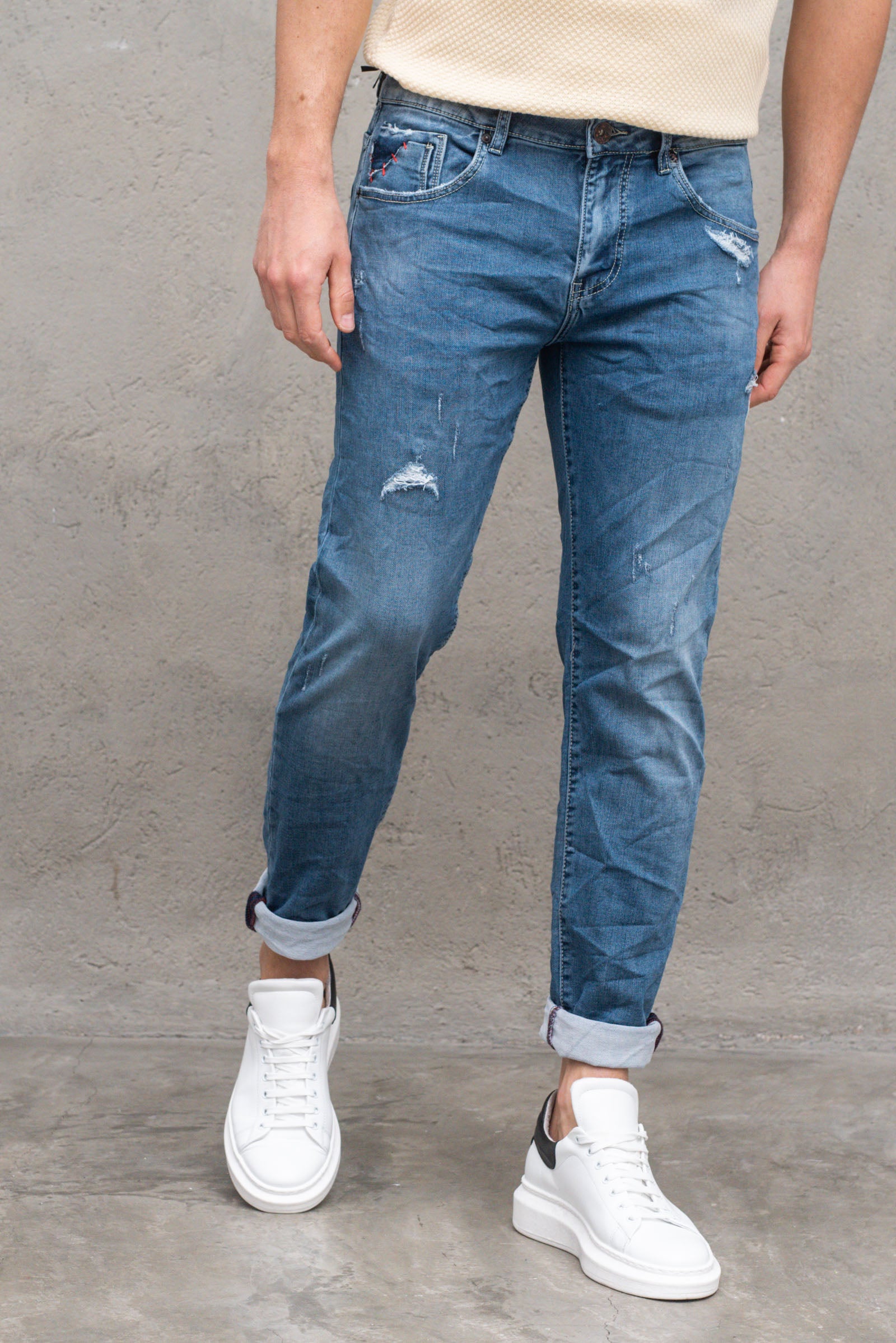 Jeans  kevin skinny con strappi blu  jeans uomo  - 3