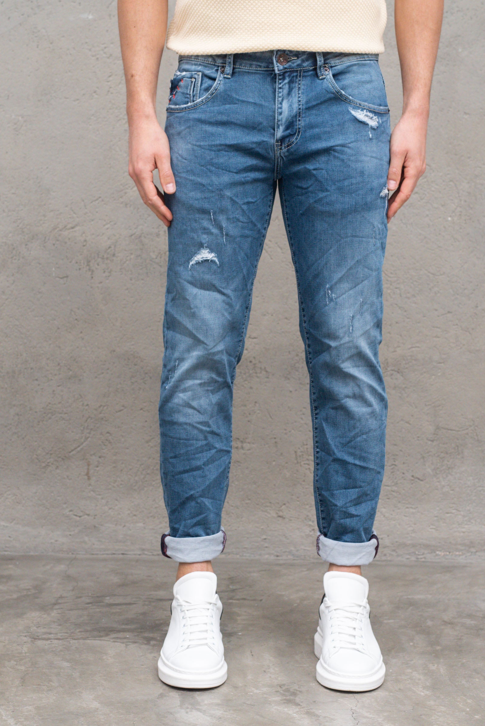 Jeans  kevin skinny con strappi blu  jeans uomo  - 1