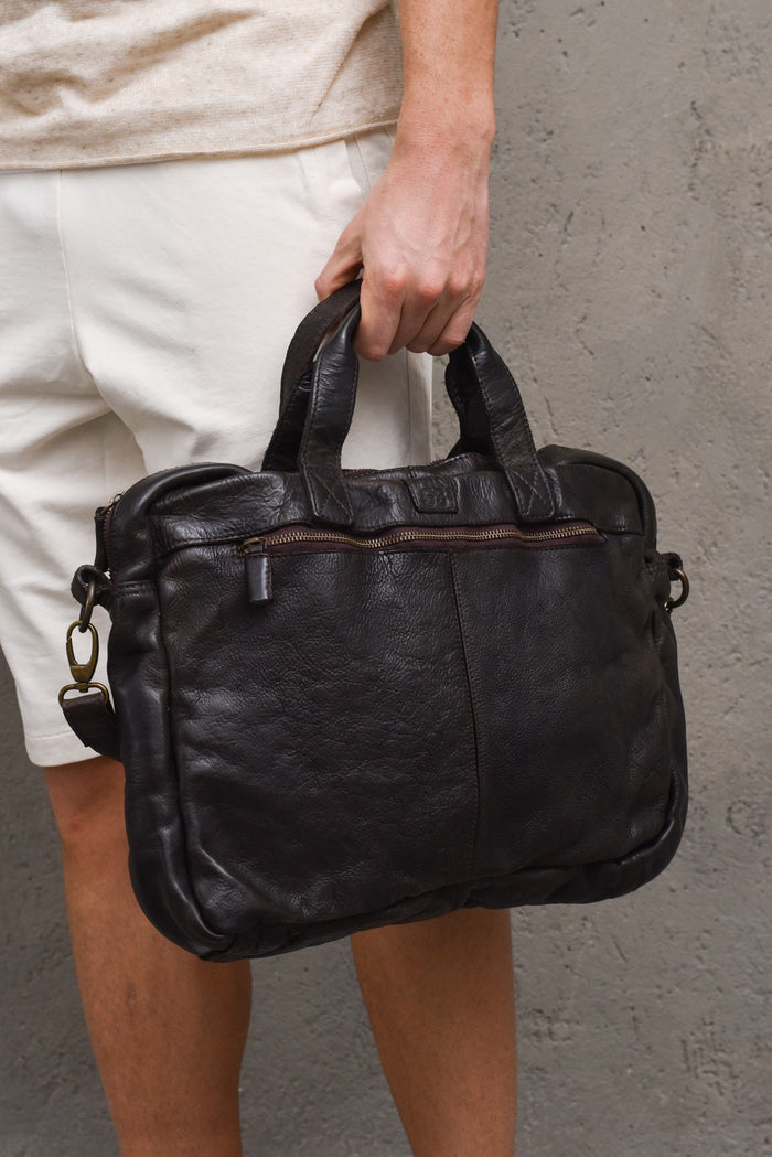 Genuine leather man bag with dark brown shoulder strap. MRS213B106MORO