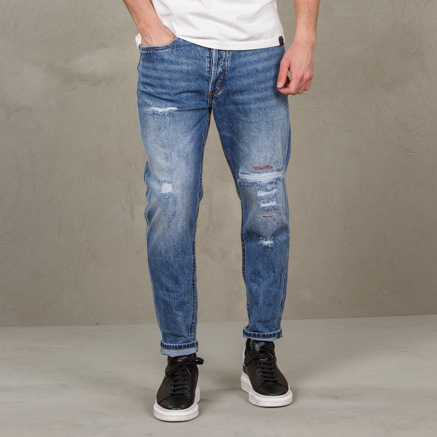 Pantalone jeans   con strappetti,  denim uomo  - 6