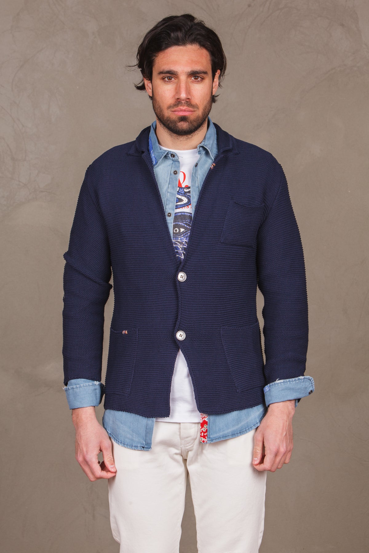 Links knit jacket  blu man  - 5
