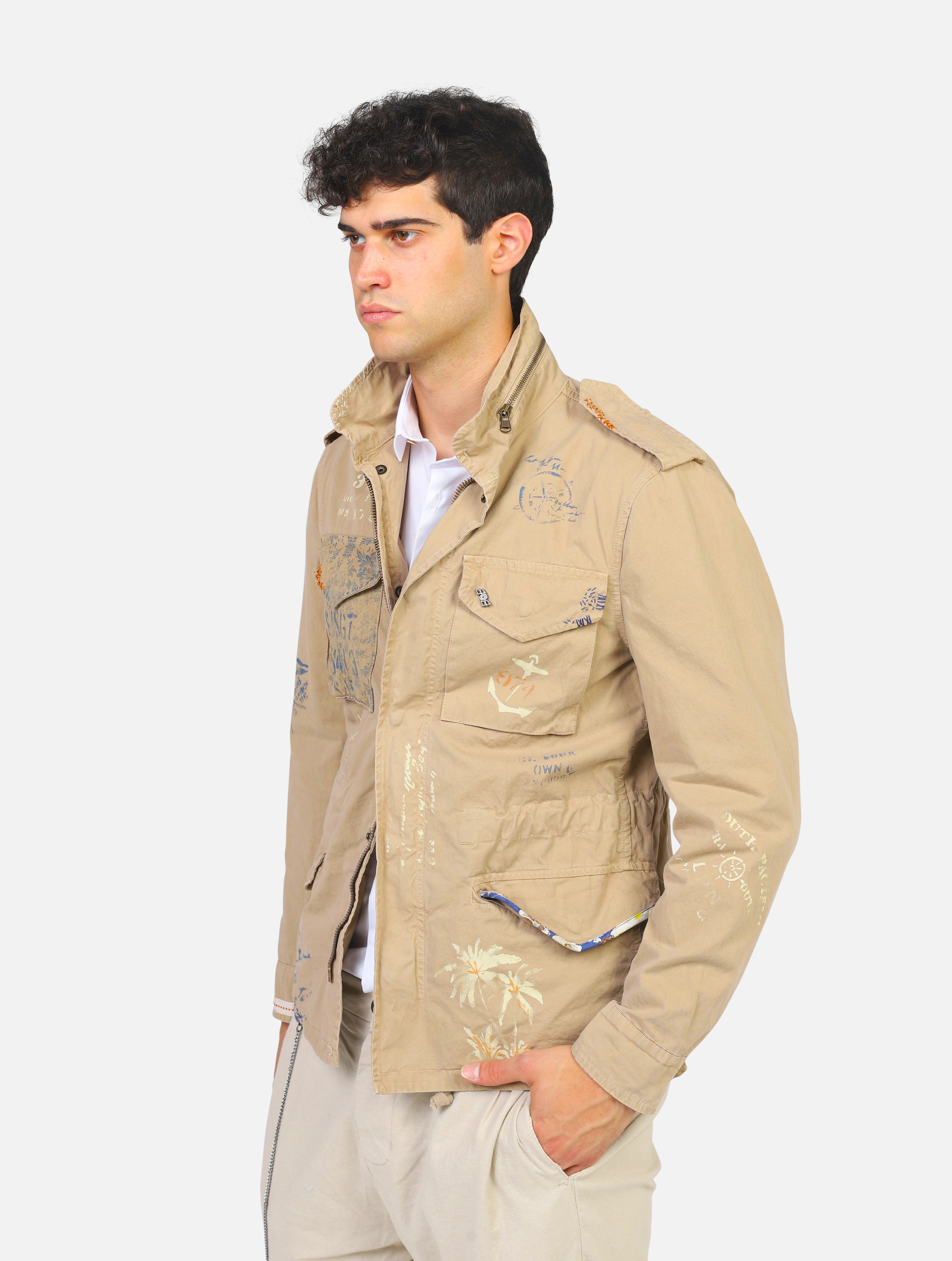 Field painted men's jacket  beige man  - 2
