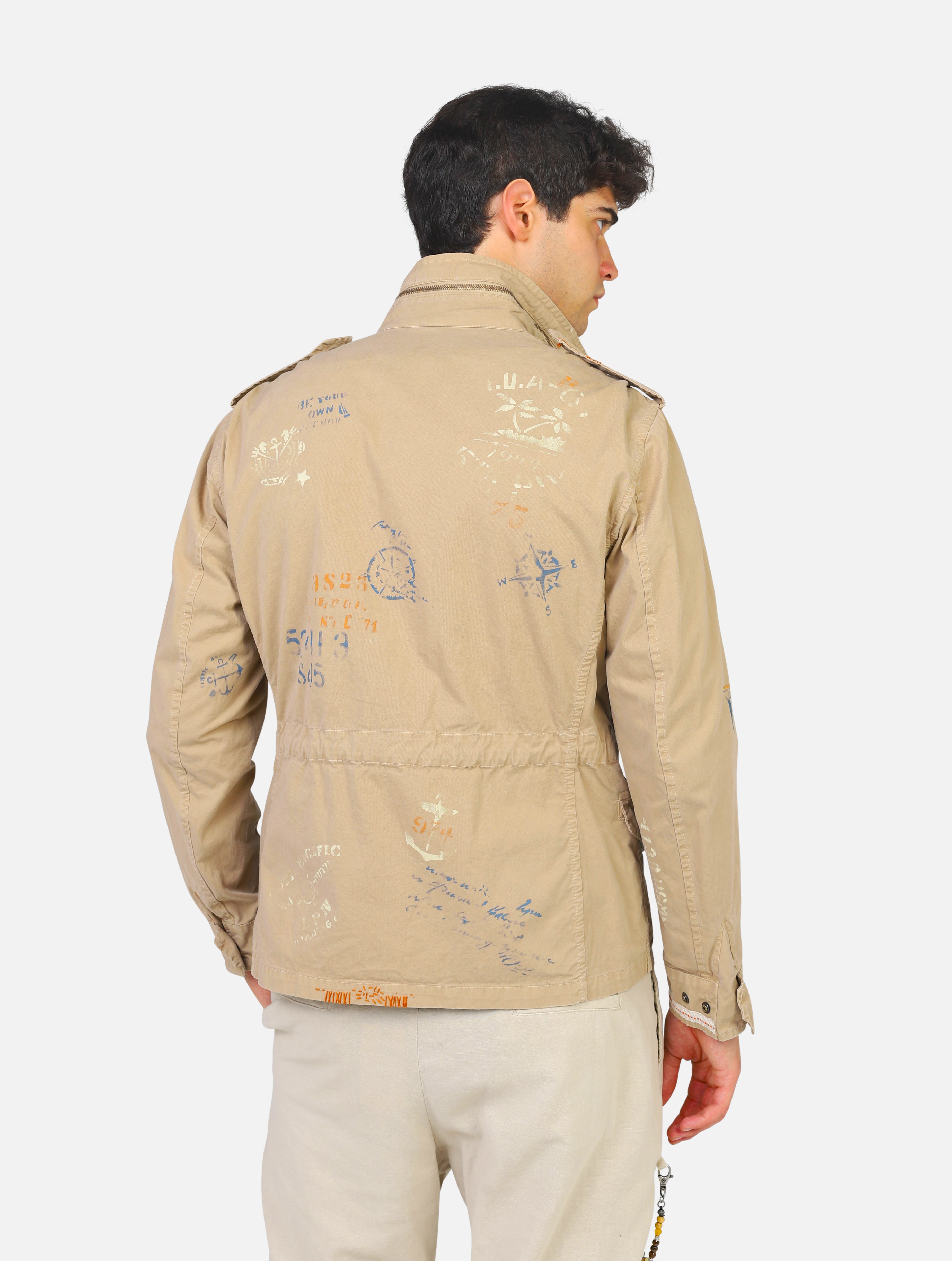 Field painted men's jacket  beige man  - 3