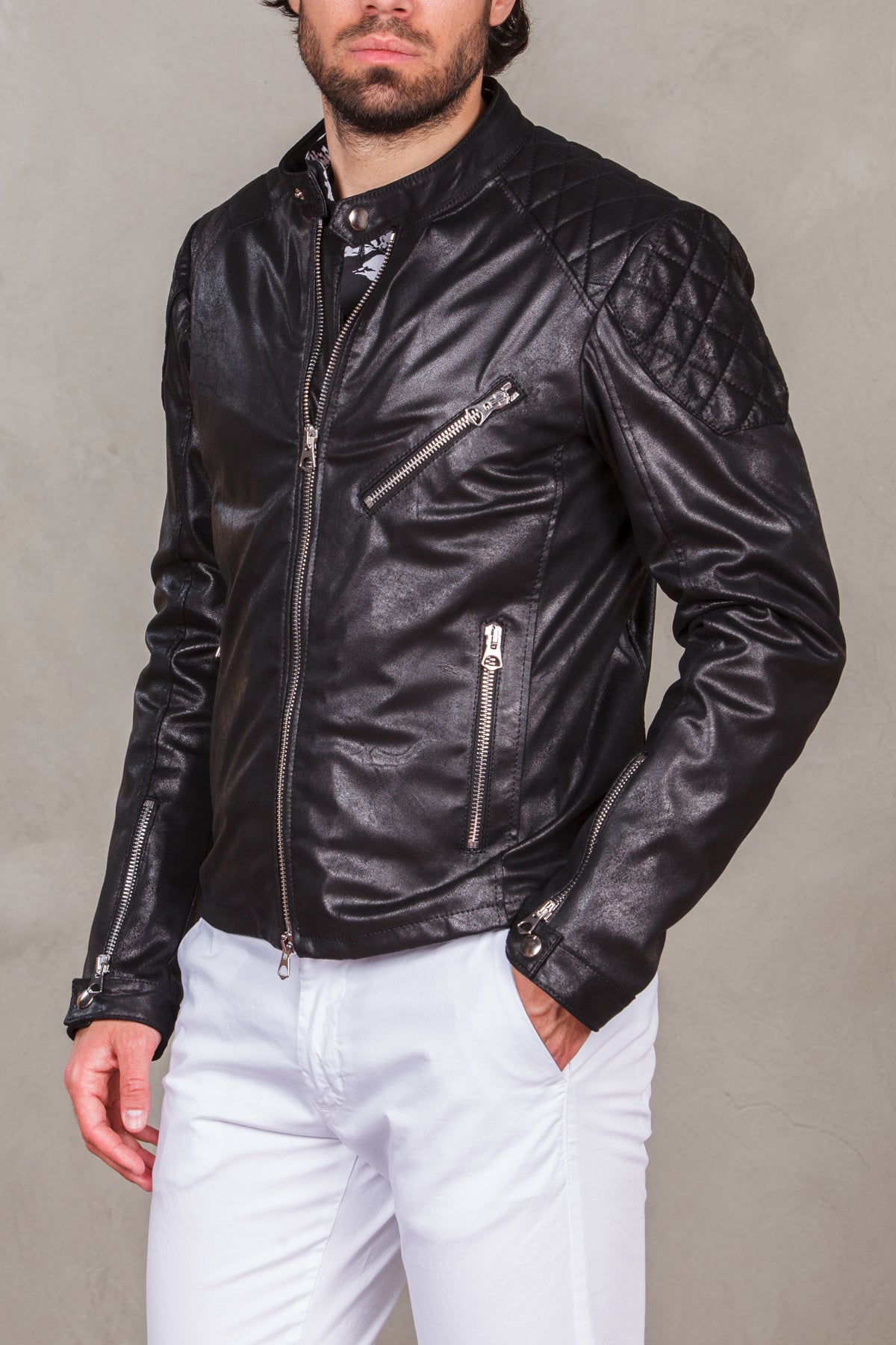 Man faux leather biker jacket -  nero man  - 2