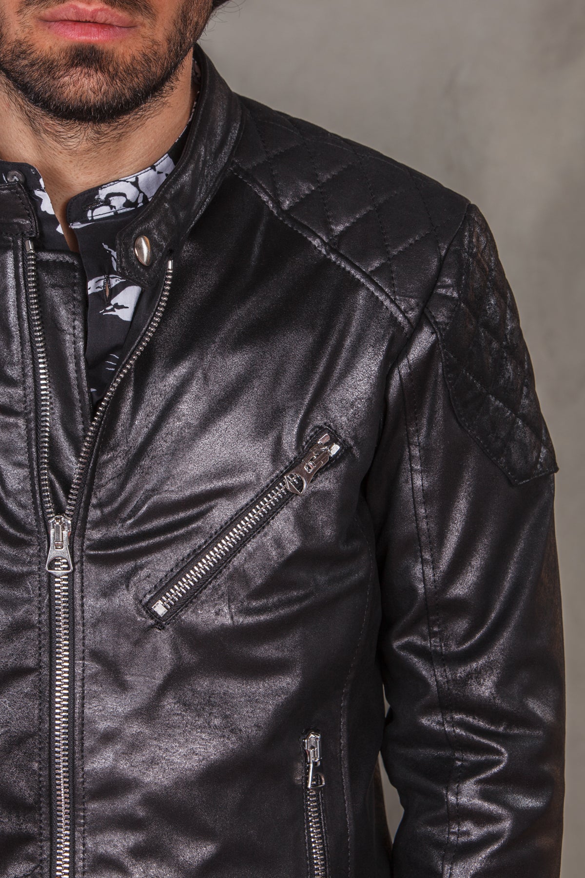 Man faux leather biker jacket -  nero man  - 3