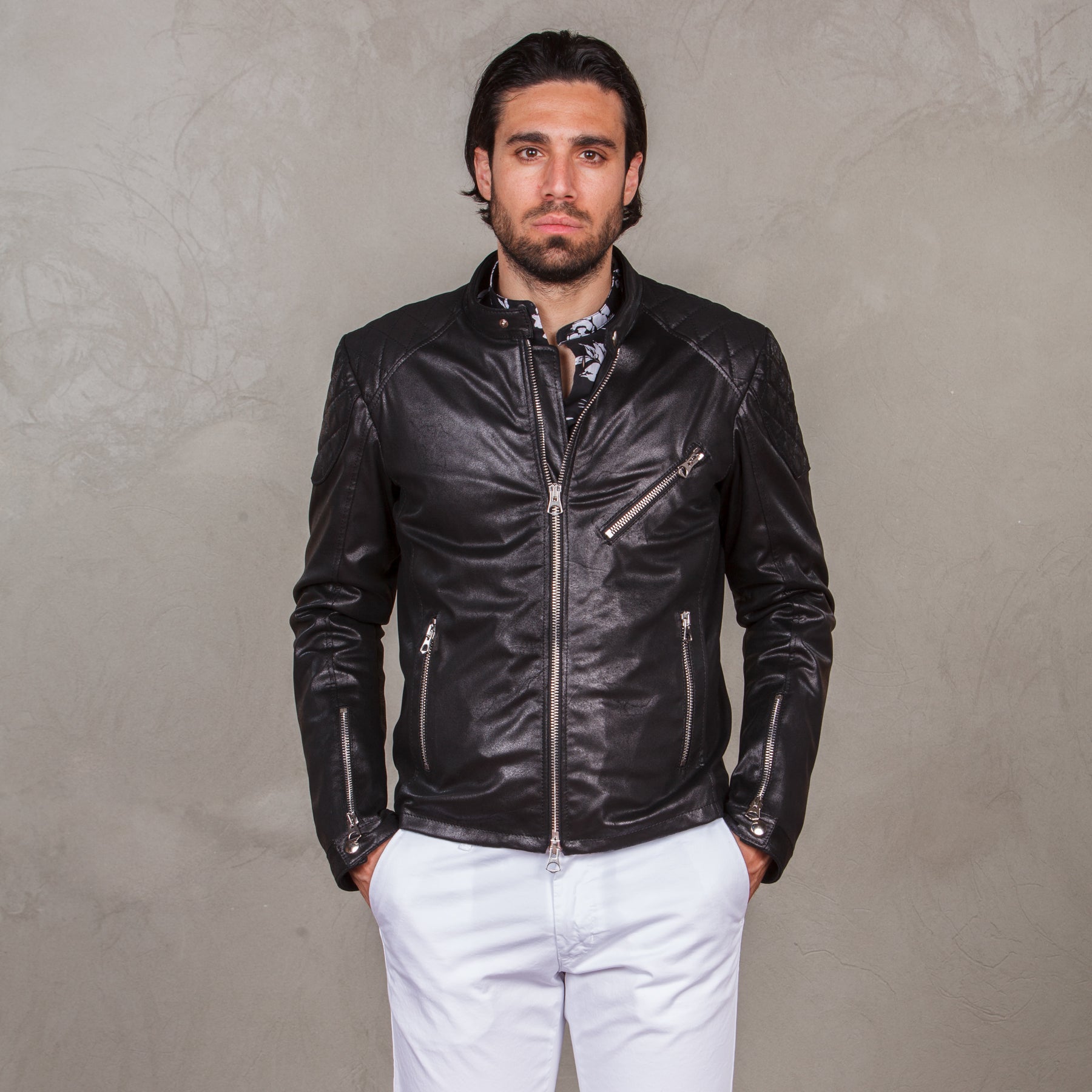 Man faux leather biker jacket -  nero man  - 6