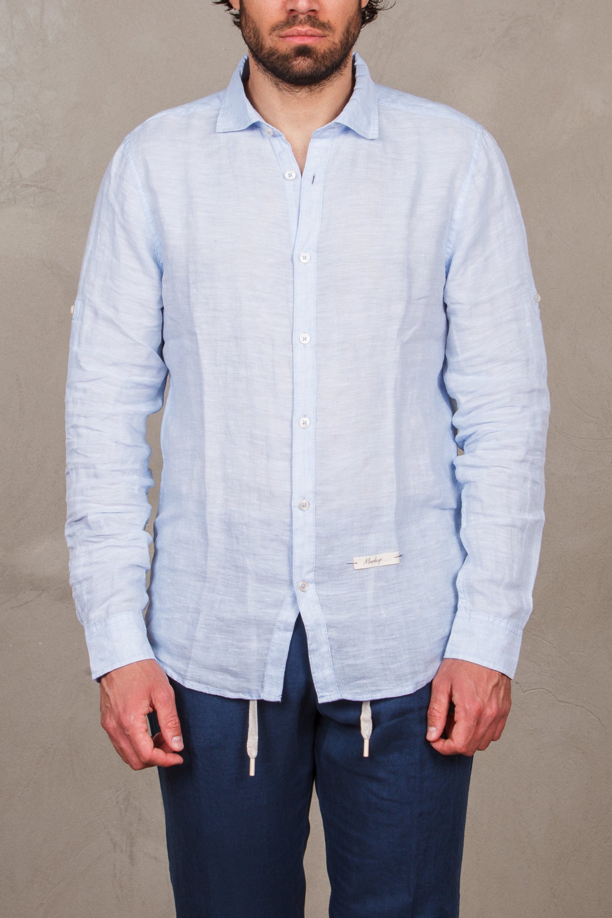 Man shirt with french collar 100% linen -  celeste man  - 2