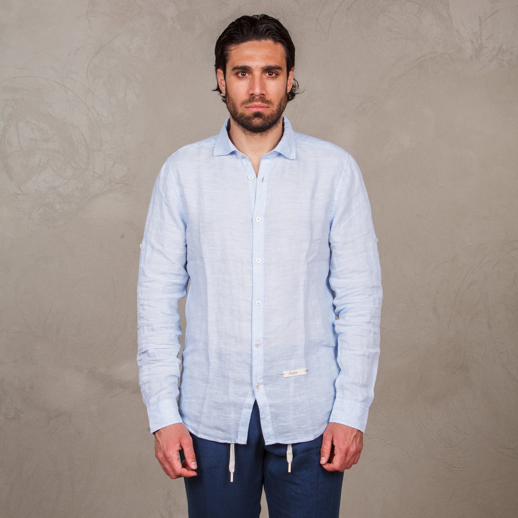 Man shirt with french collar 100% linen -  celeste man  - 6