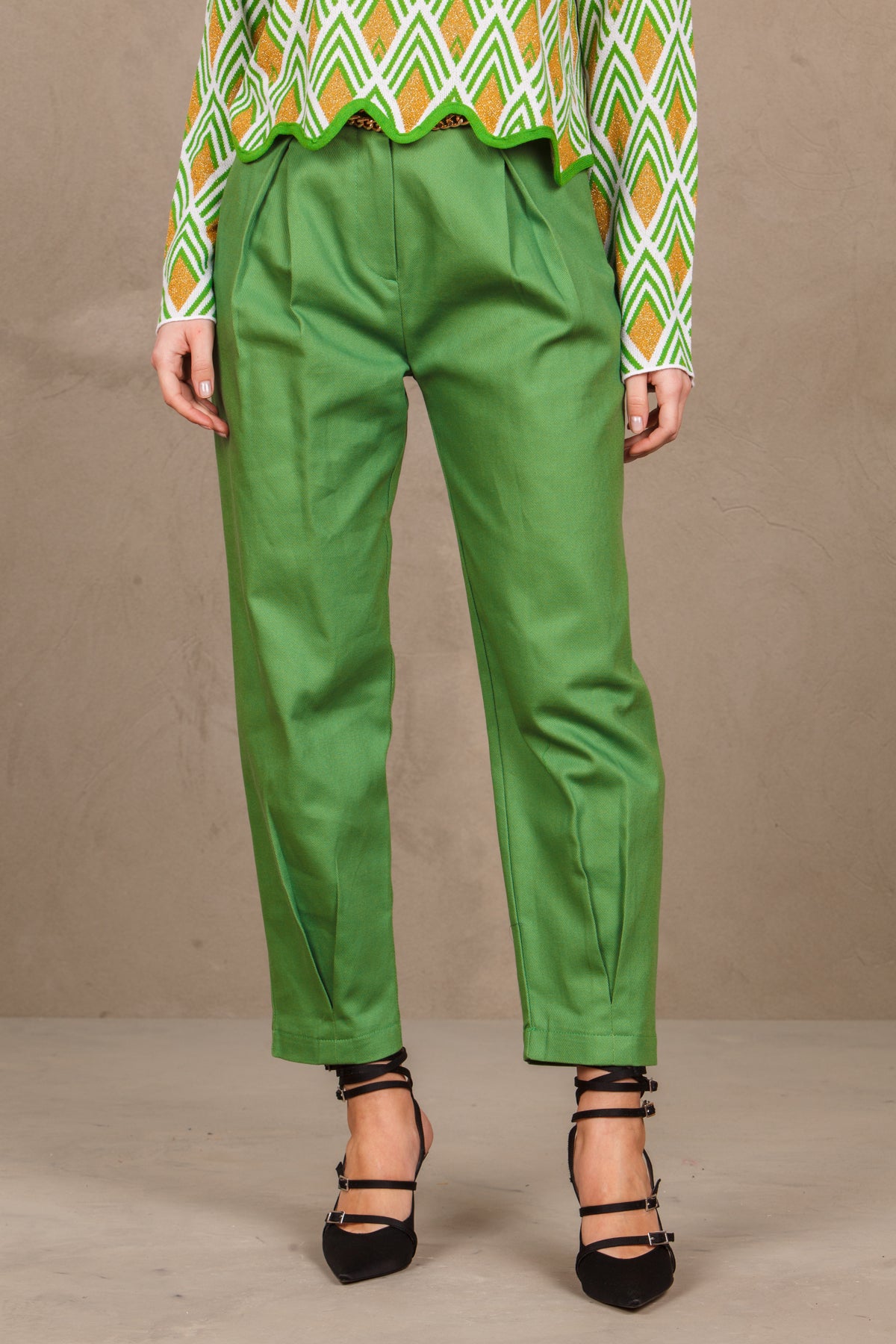 Trousers with chain 22eb529 green verde woman  - 3