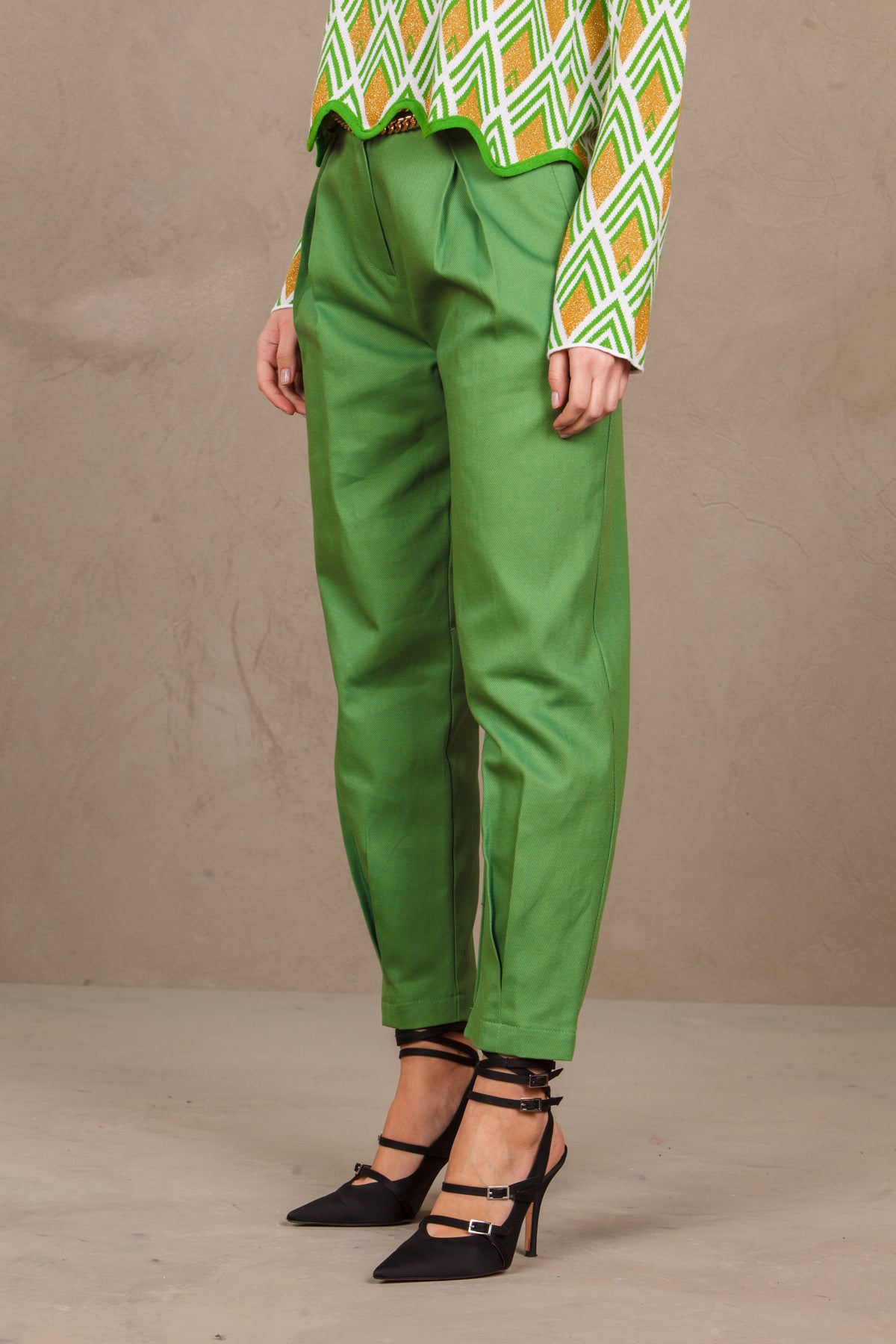 Trousers with chain 22eb529 green verde woman  - 1