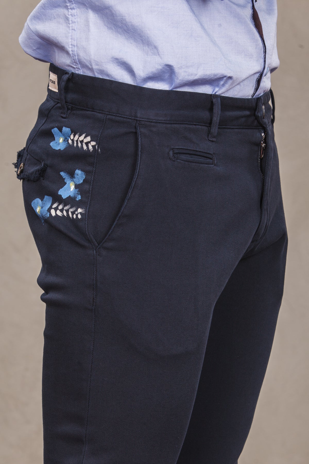 Hand painted chinos trousers -  blu man  - 3