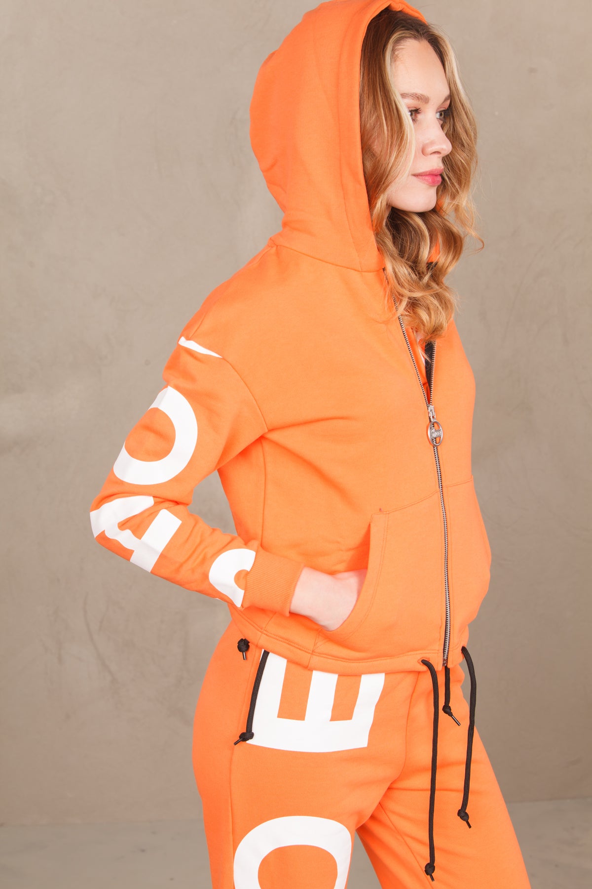 Women's sweatshirt with hood and logo -  arancio woman  - 3