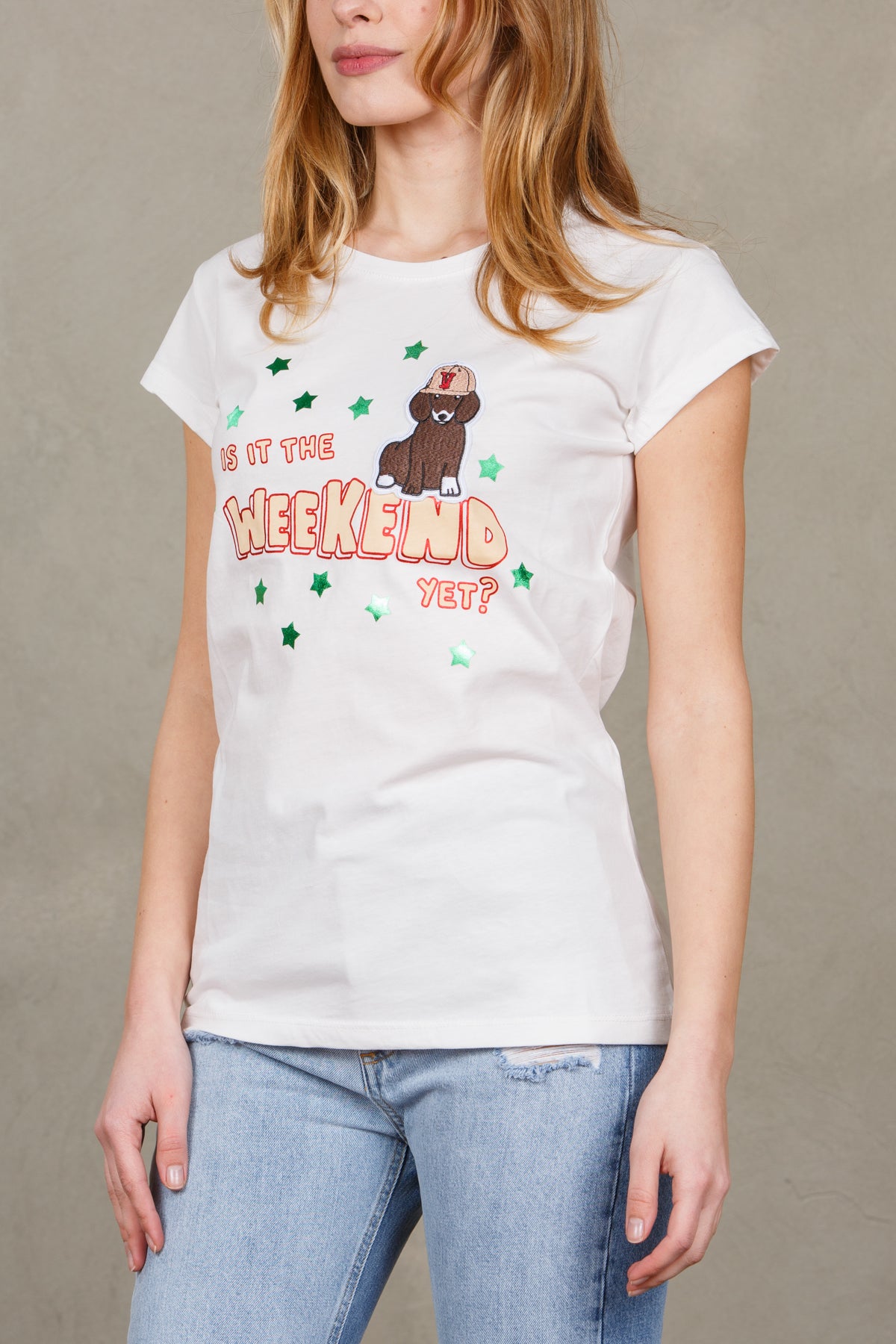 T-shirt donna paricollo mezza manica con stampa - RY0009PANNA