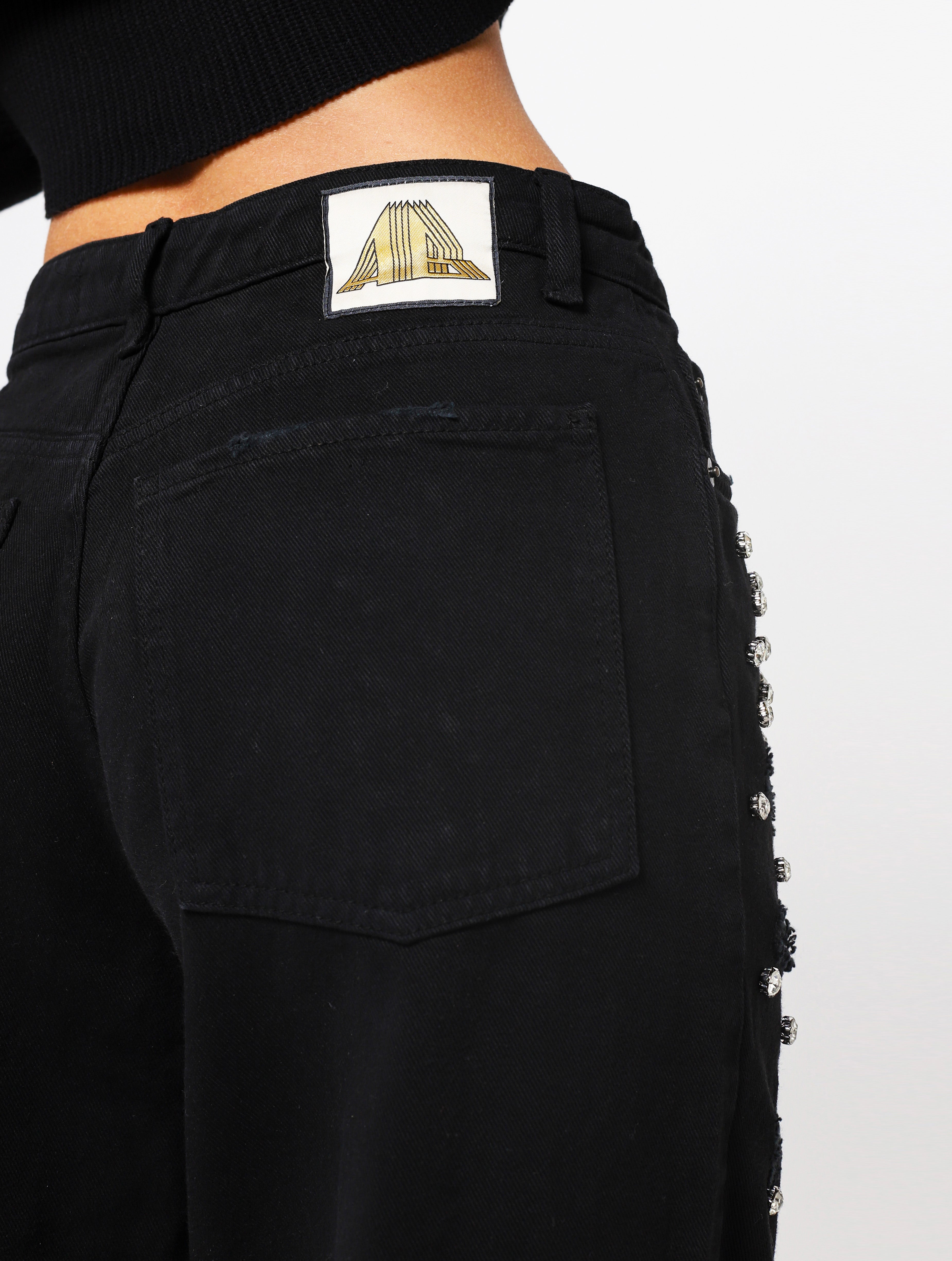Jeans con 5 tasche, gioielli applicati e lacerazioni sulla parte frontale del pantalone, patch applicata posteriore piccola con nome del brand - nero donna  - 4
